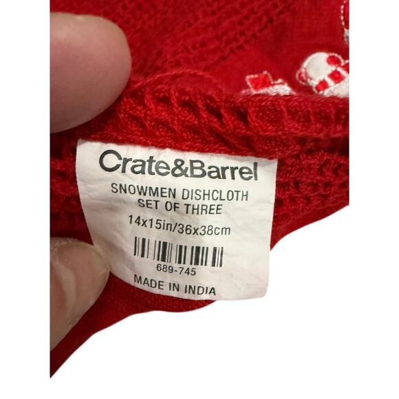 "CRATE & BARREL" Snowman Christmas Towel Set 2 Dishtowel 1 Dishcloth Red & White - Picture 10 of 11